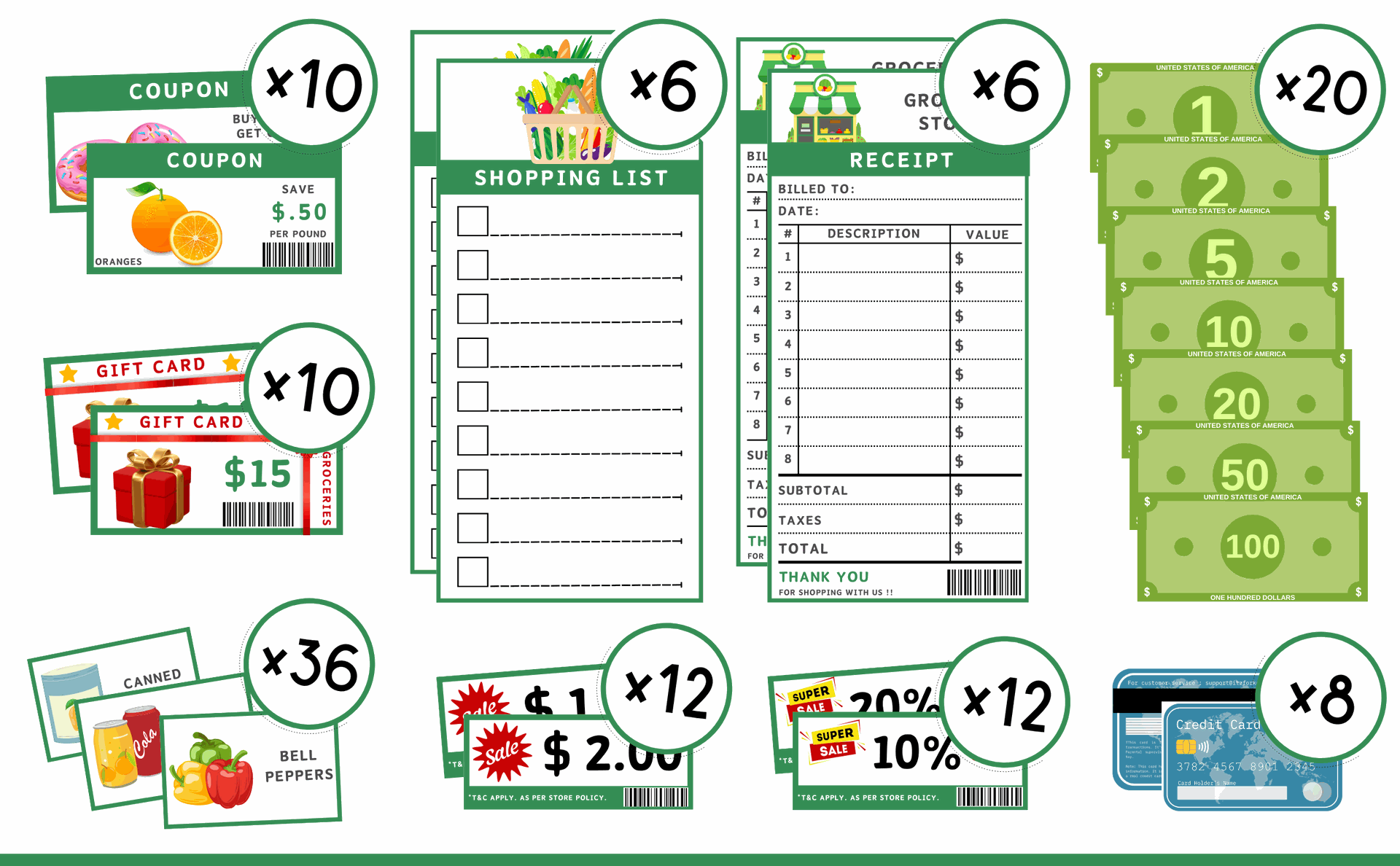 Grocery Store Role Play Set - Itz for Kidz (American Edition) What's included in Grocery Store Role Play Set from Itz for Kidz (American Edition)