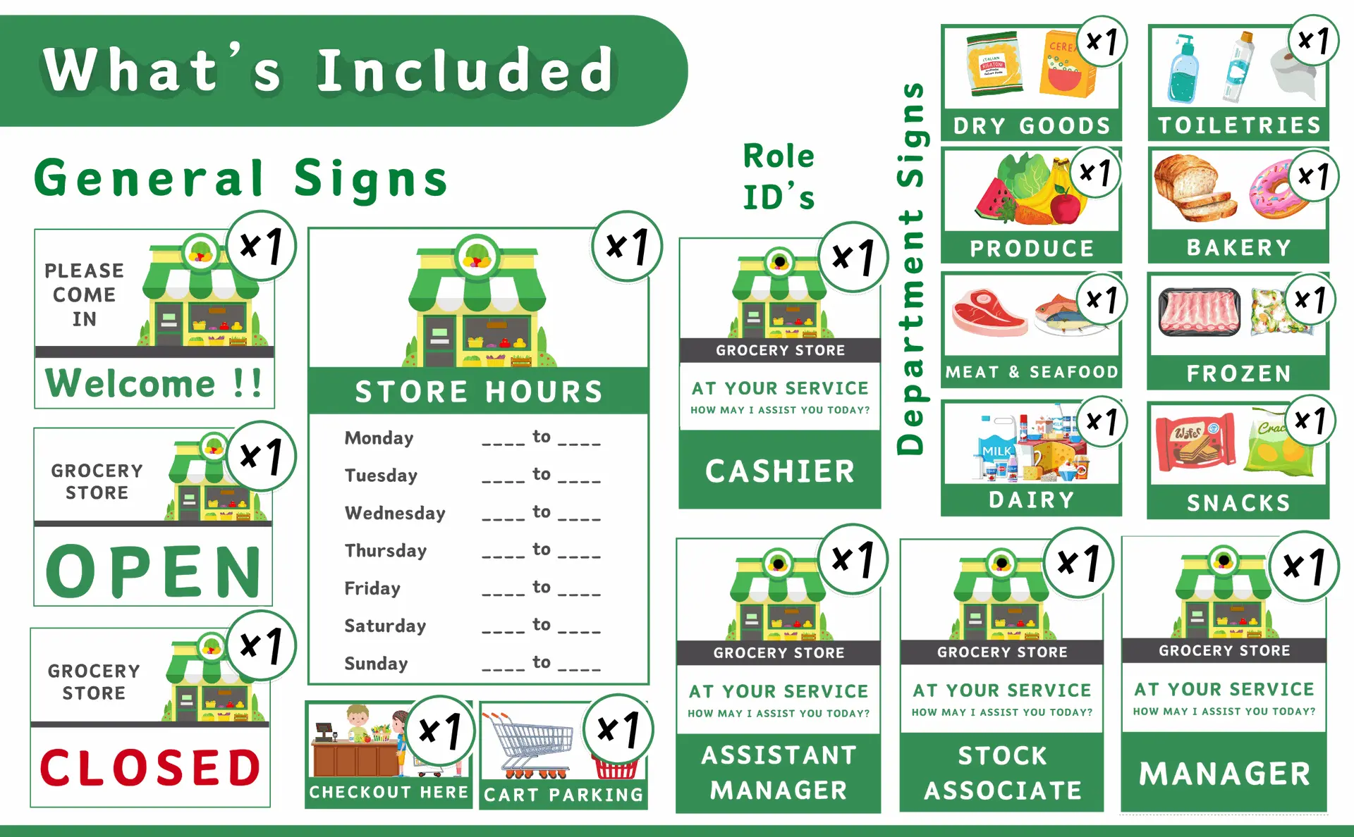Grocery Store Role Play Set - Itz for Kidz (American Edition) What's Included in Grocery Store Role Play Set - Itz for Kidz (American Edition)
